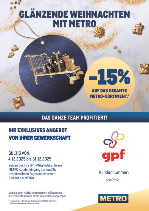 Metroaktion minus 15 Prozent für GPF-Mitglieder