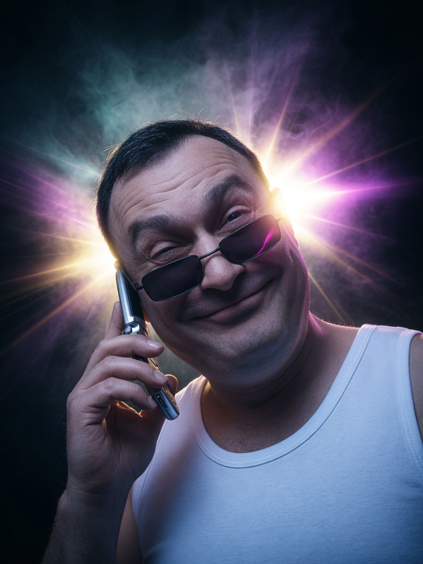 Backlit Comedic Studio Portrait with Flip Phone