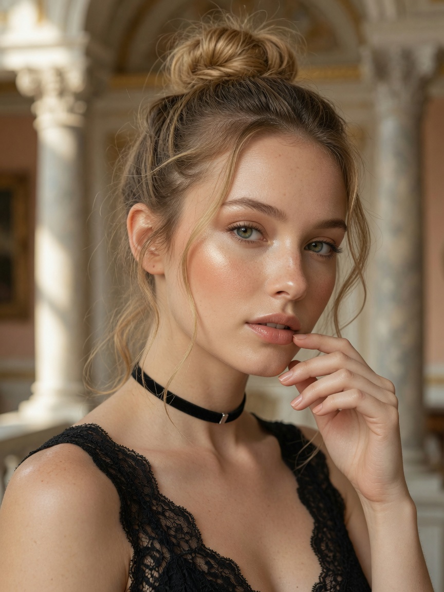Beauty Portrait Messy Bun Close-Up