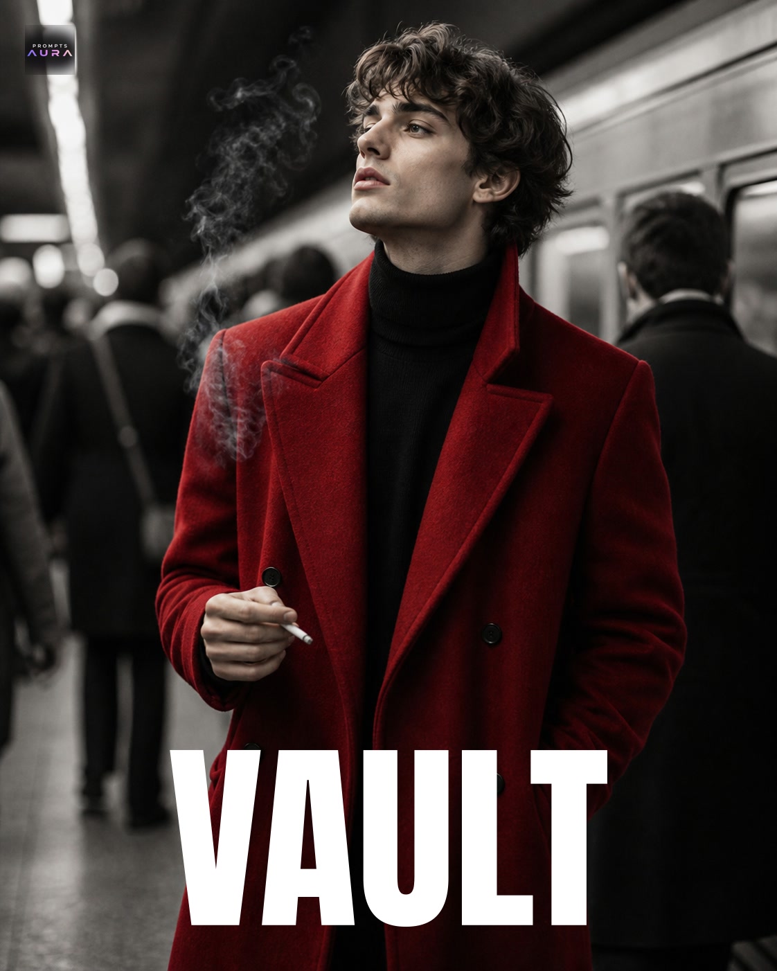 Red Coat Subway Platform Portrait
