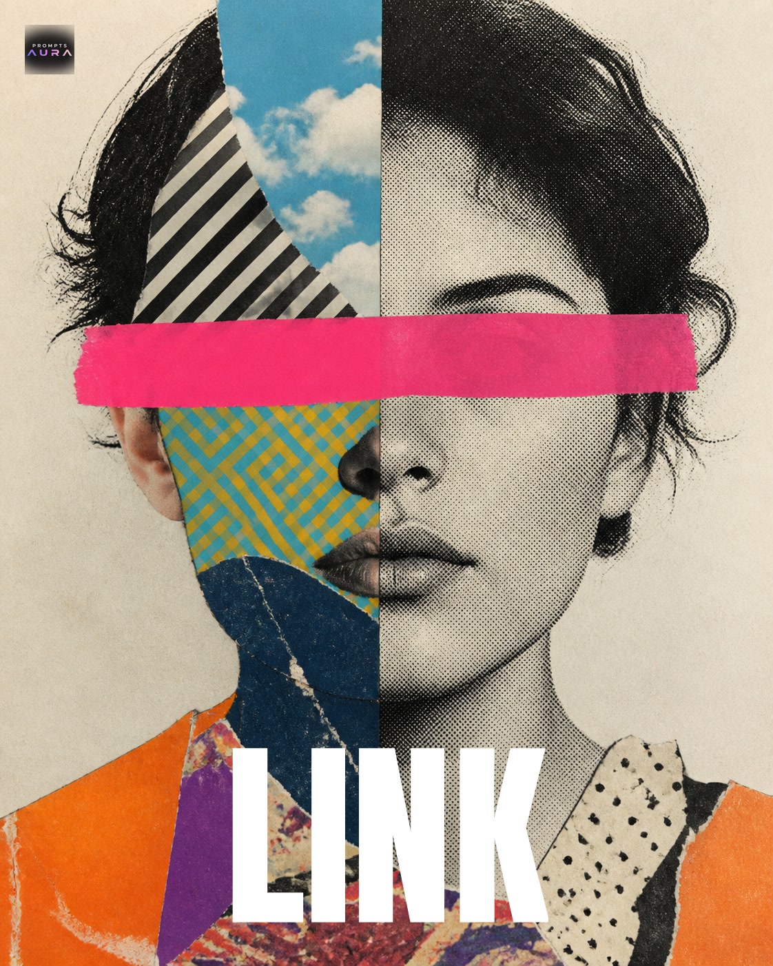 Pop Collage Portrait with Pink Eye Bar