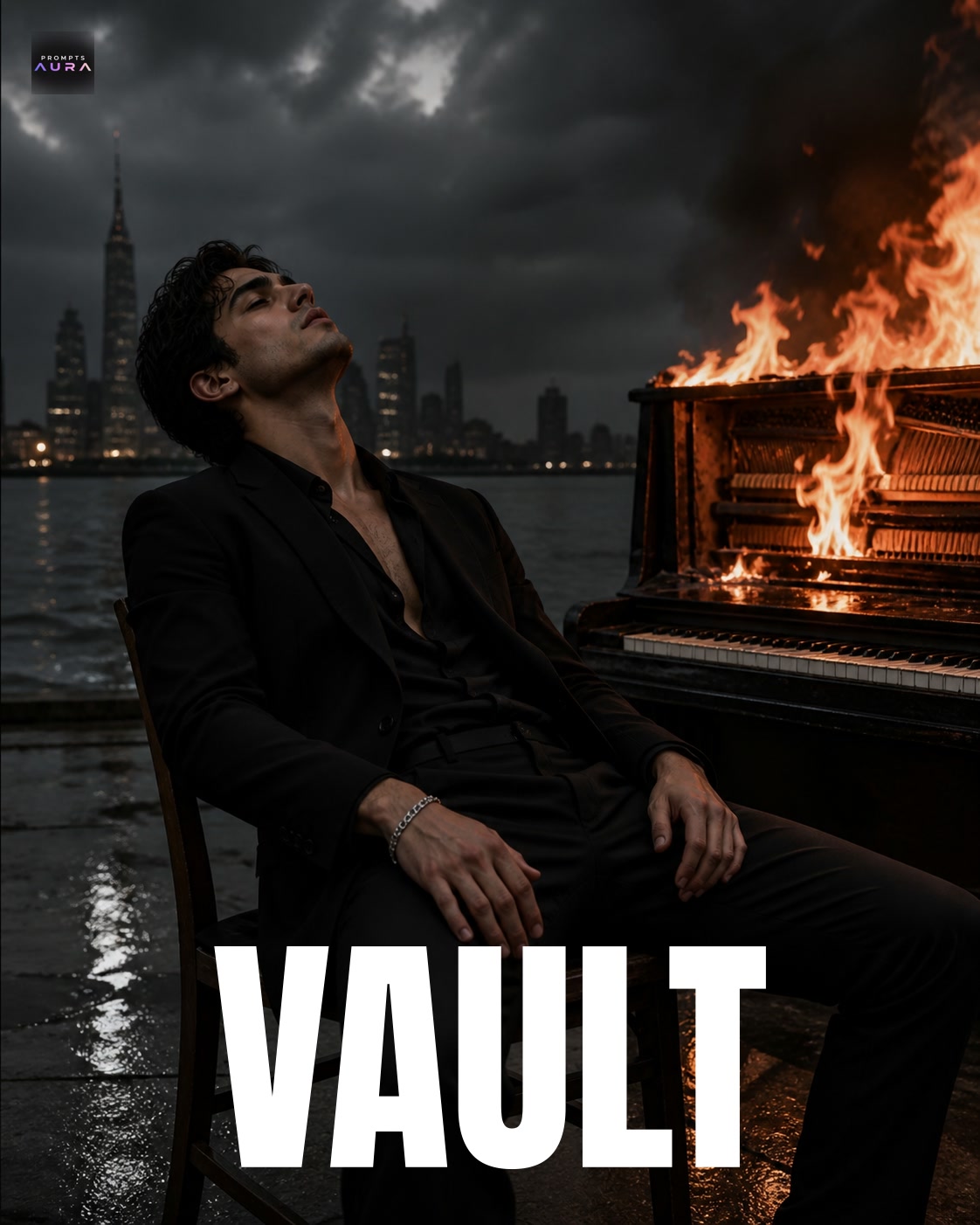 Burning Piano Waterfront Portrait