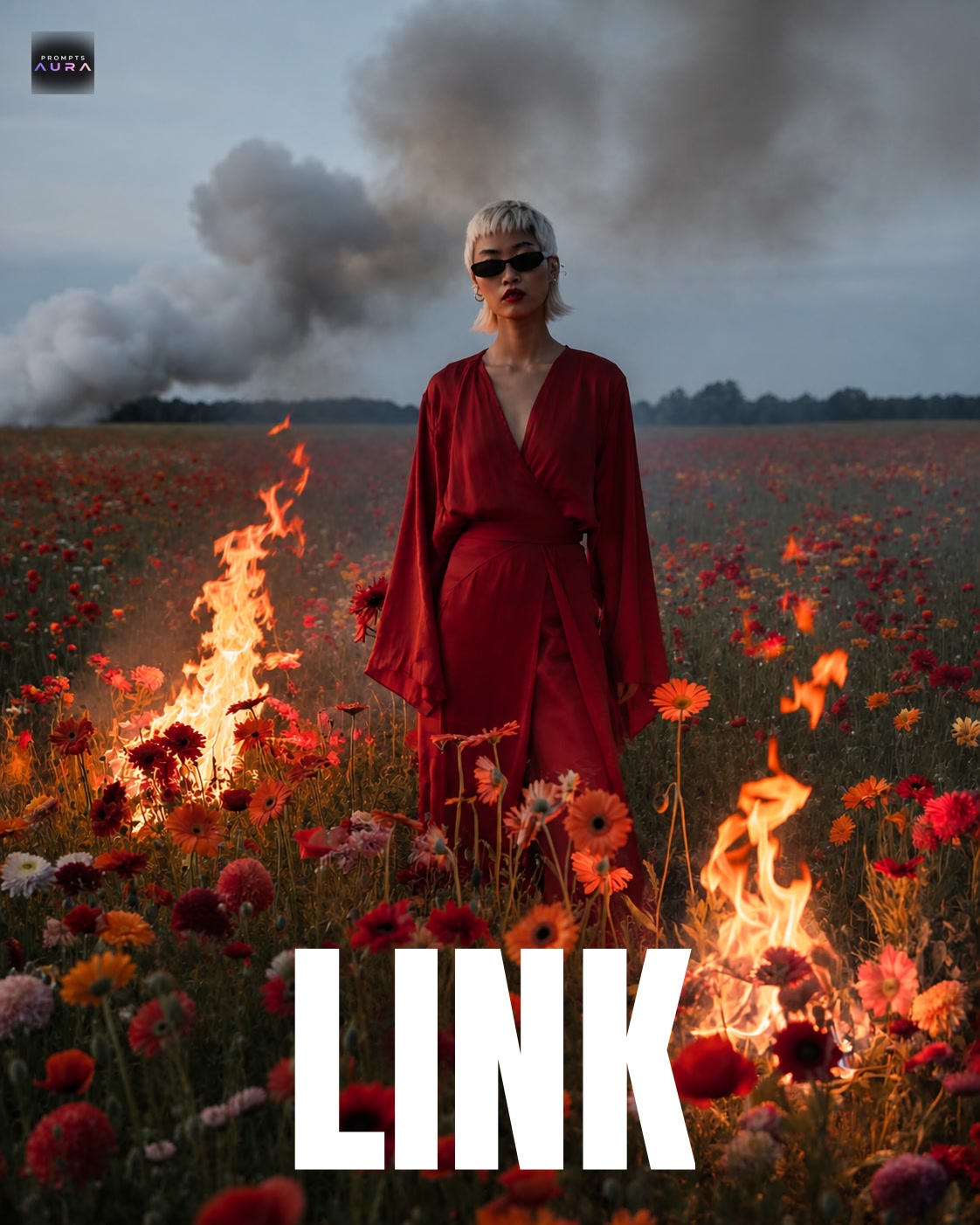 Example output: Red Suit in Burning Flower Field
