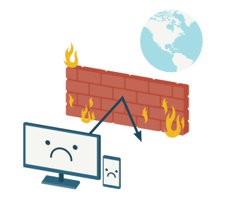A firewall separating devices from a globe.