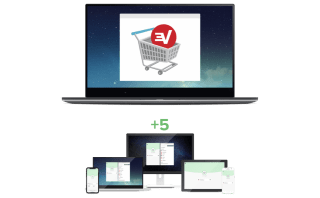 Shopping cart showing an additional ExpressVPN subscription allowing five more devices to connect simultaneously.