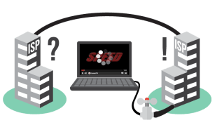 What is peering? Diagram showing two ISPs restricting the speed of a laptop streaming video.