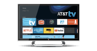 AT&T TV home screen displayed on a computer monitor.