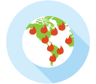 Tinder flames dotted around a globe.