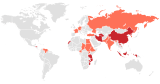 Map showing countries that show Twitter, including China, Russia, and countries in the Middle East and Africa.