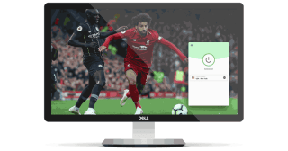 Desktop monitor with beIN Sports football stream and VPN app.