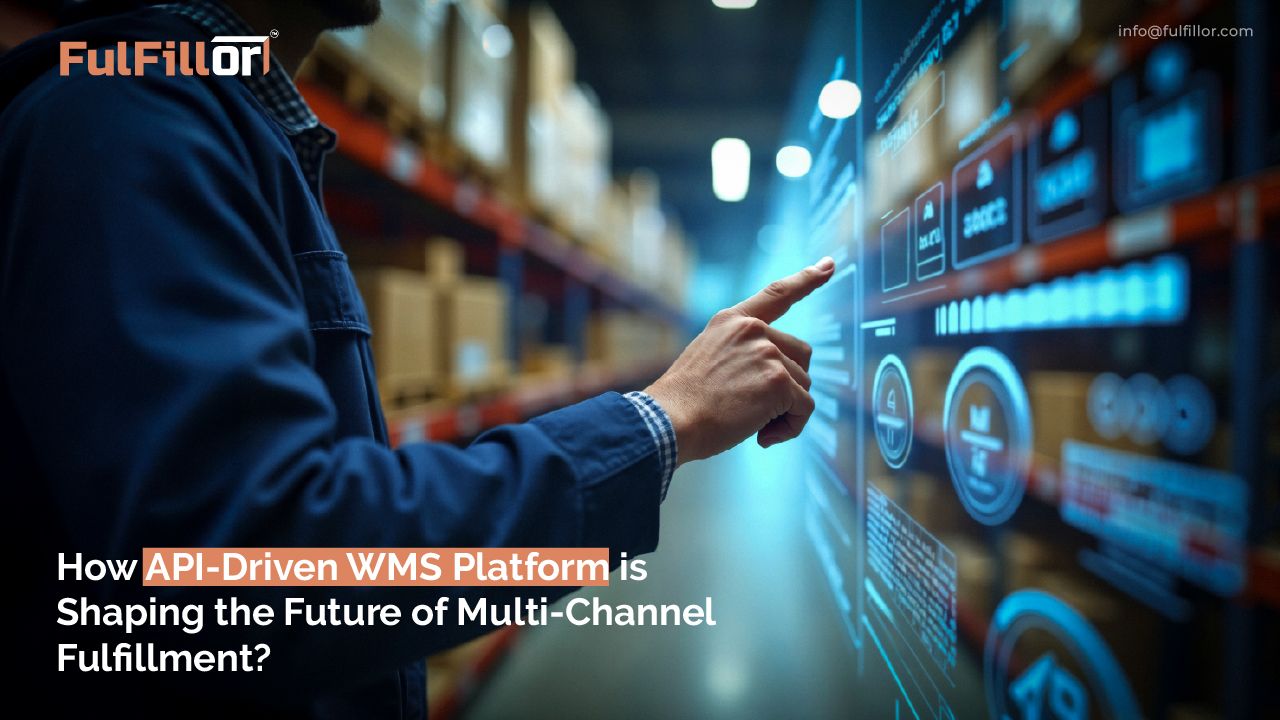 Diagram showing seamless integration of API-driven WMS with eCommerce platforms, carriers, and 3PL operations to streamline multi-channel fulfillment.