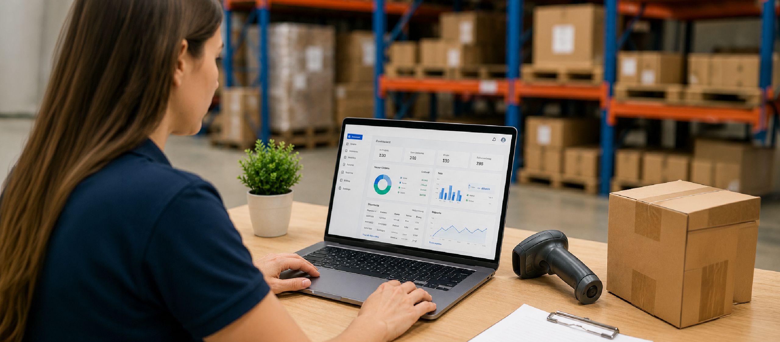 User accessing a branded 3PL client portal in a warehouse environment