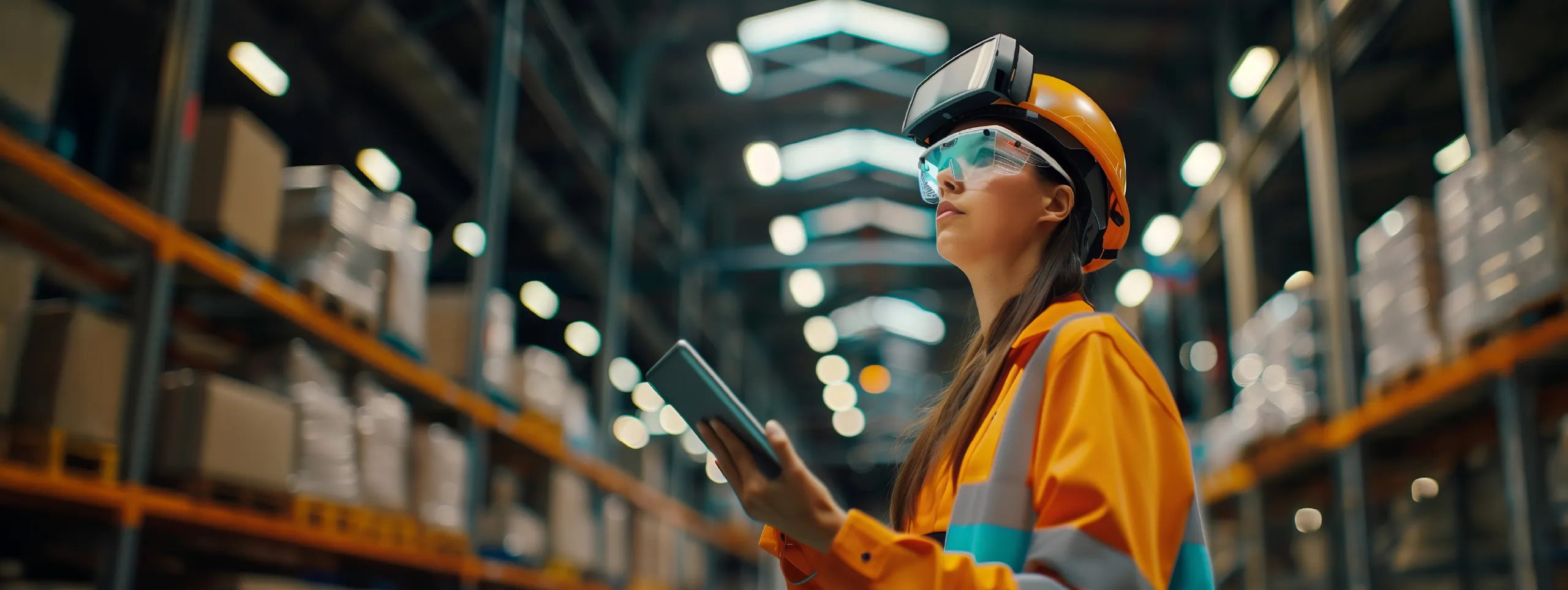 Warehouse worker using a tablet and wearable device for digital inventory management