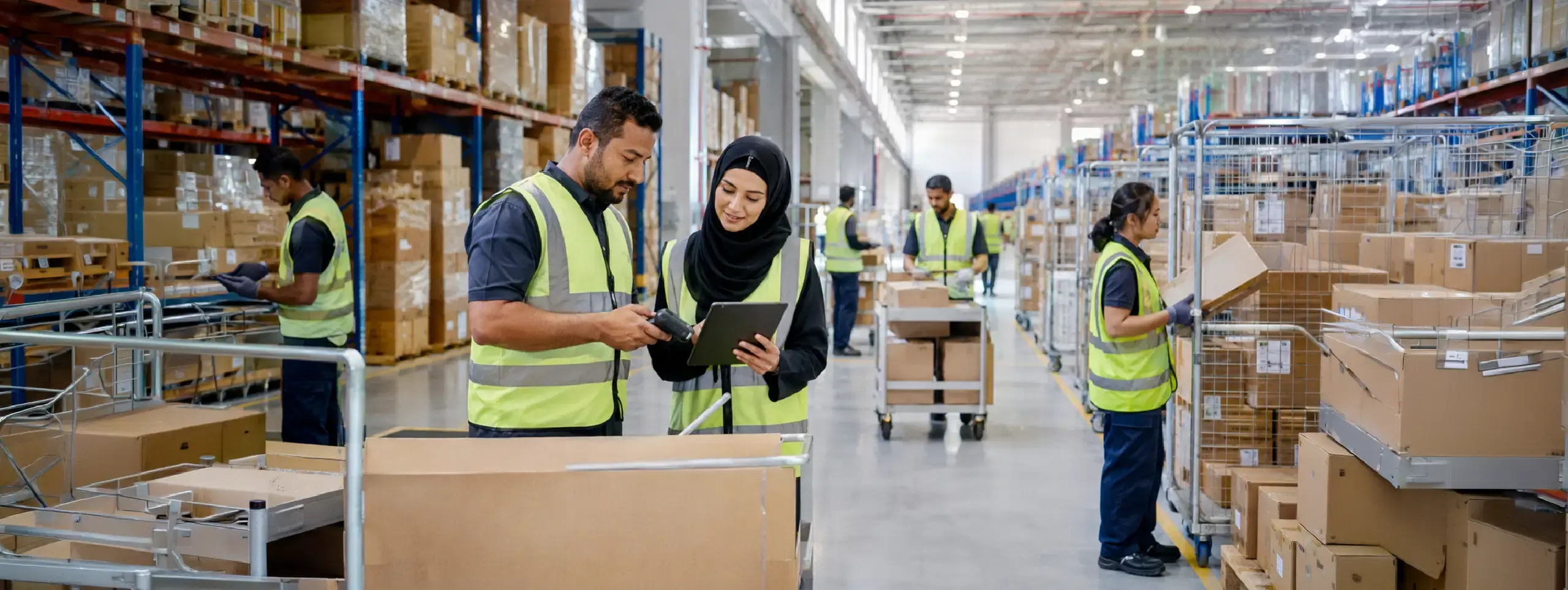 3PL warehouse team reviewing order and shipment data during Middle East fulfillment operations