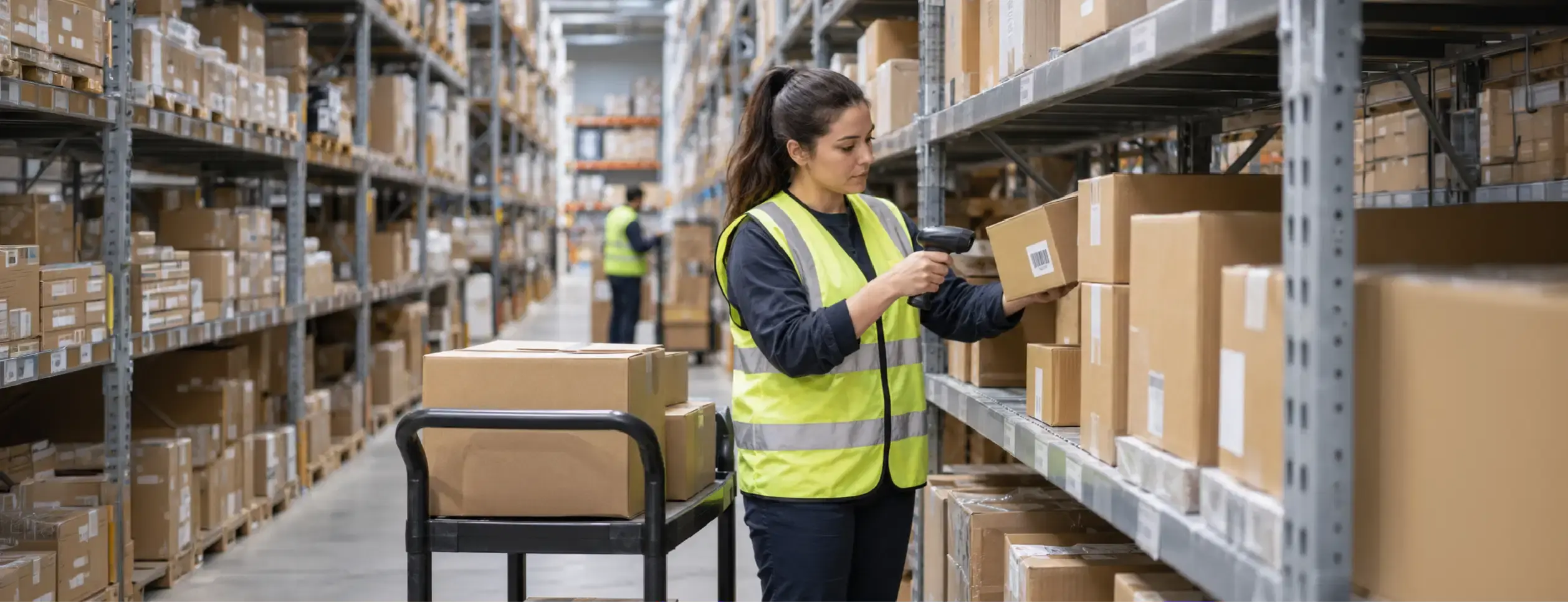 Warehouse worker scanning a carton during putaway
