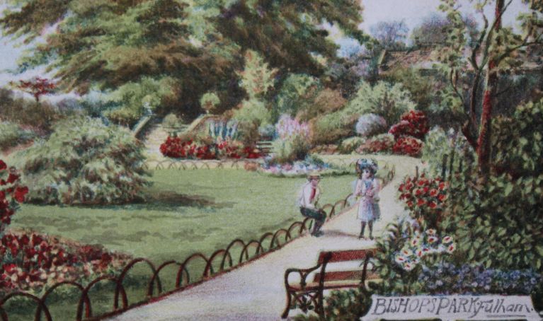 watercolour of two children playing in bishops park
