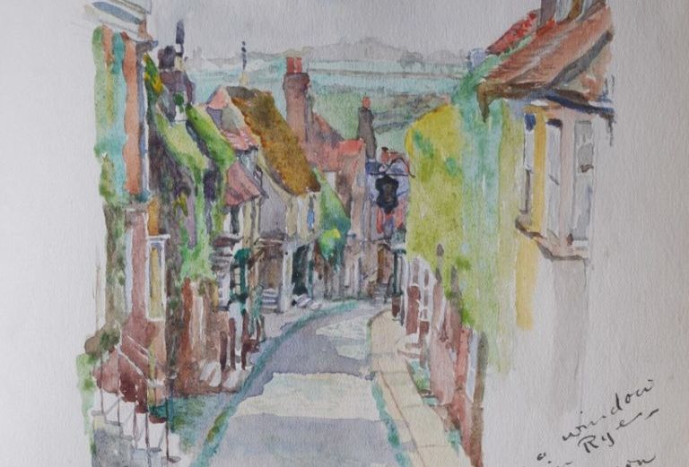 A watercolour painting of a street in rye