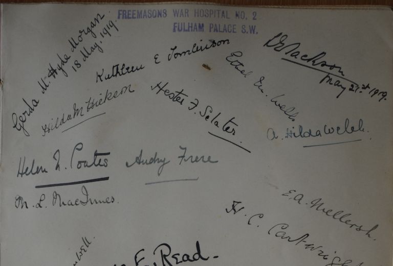 a page covered with autographs of nurses