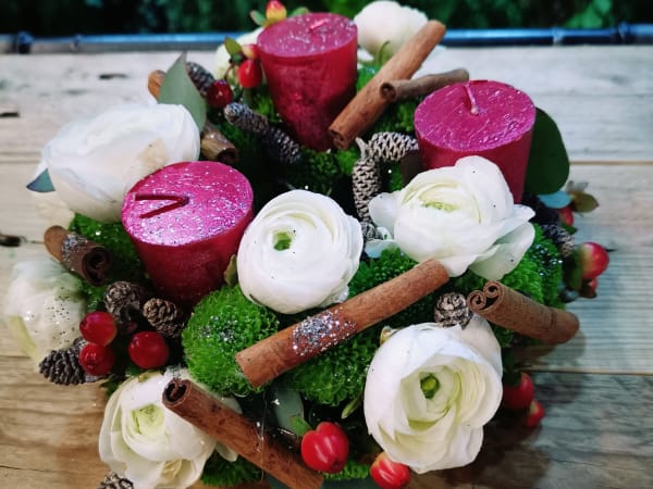 Atelier végétal, Création couronne de table Truffaut Herblay