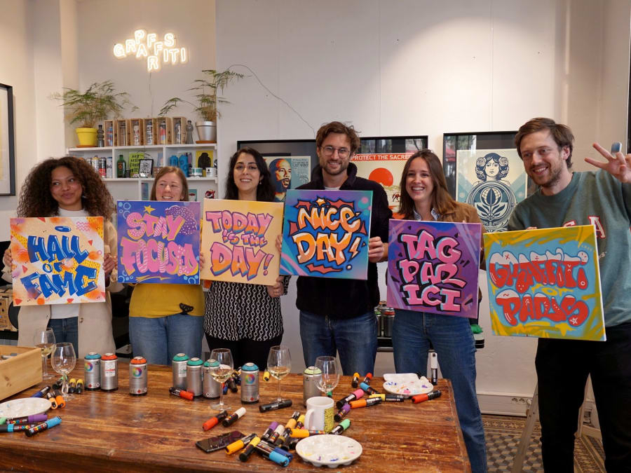 Canvas graffiti workshop in Paris 14th district