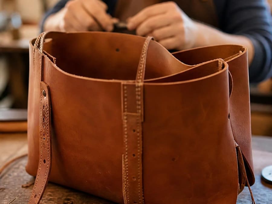 Laboratorio di creazione di una borsa in pelle a Vendargues (34)