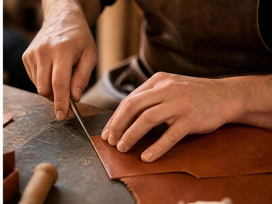 Laboratorio di creazione di una borsa in pelle a Vendargues (34)
