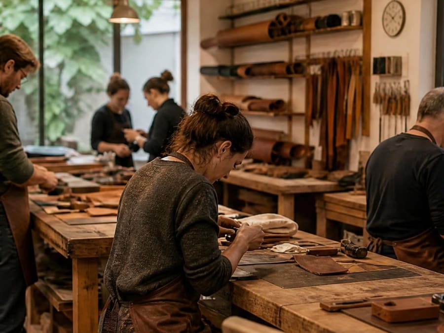 Laboratorio di creazione di una borsa in pelle a Vendargues (34)