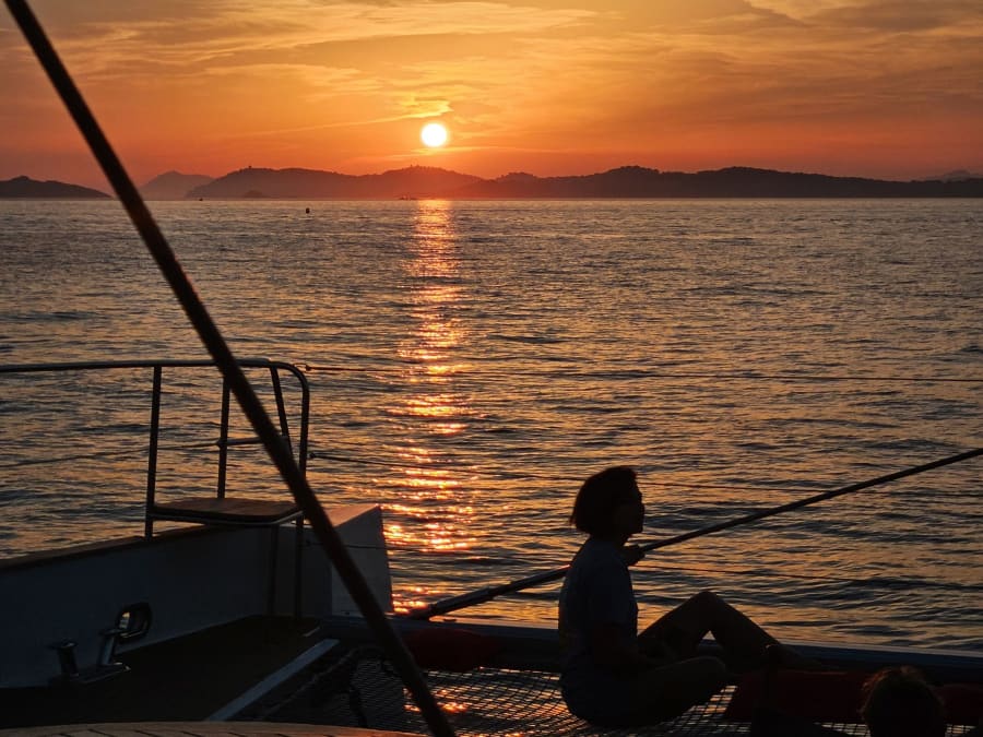 Evening dinner on a catamaran at sea from Hyères (83)