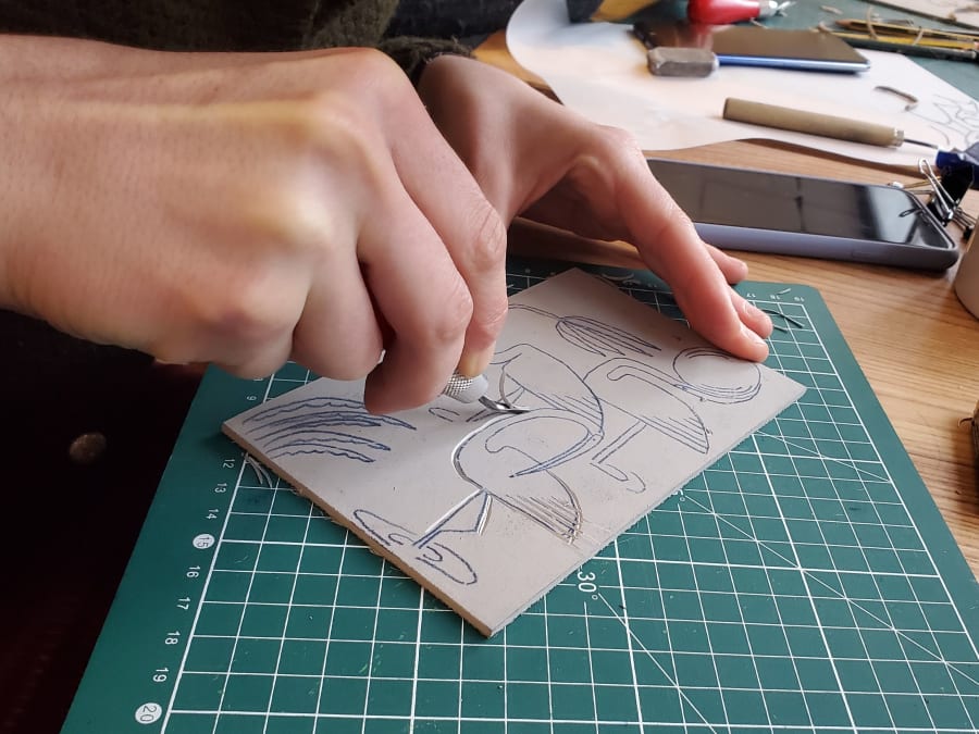 Linocut workshop in Paris 20th district