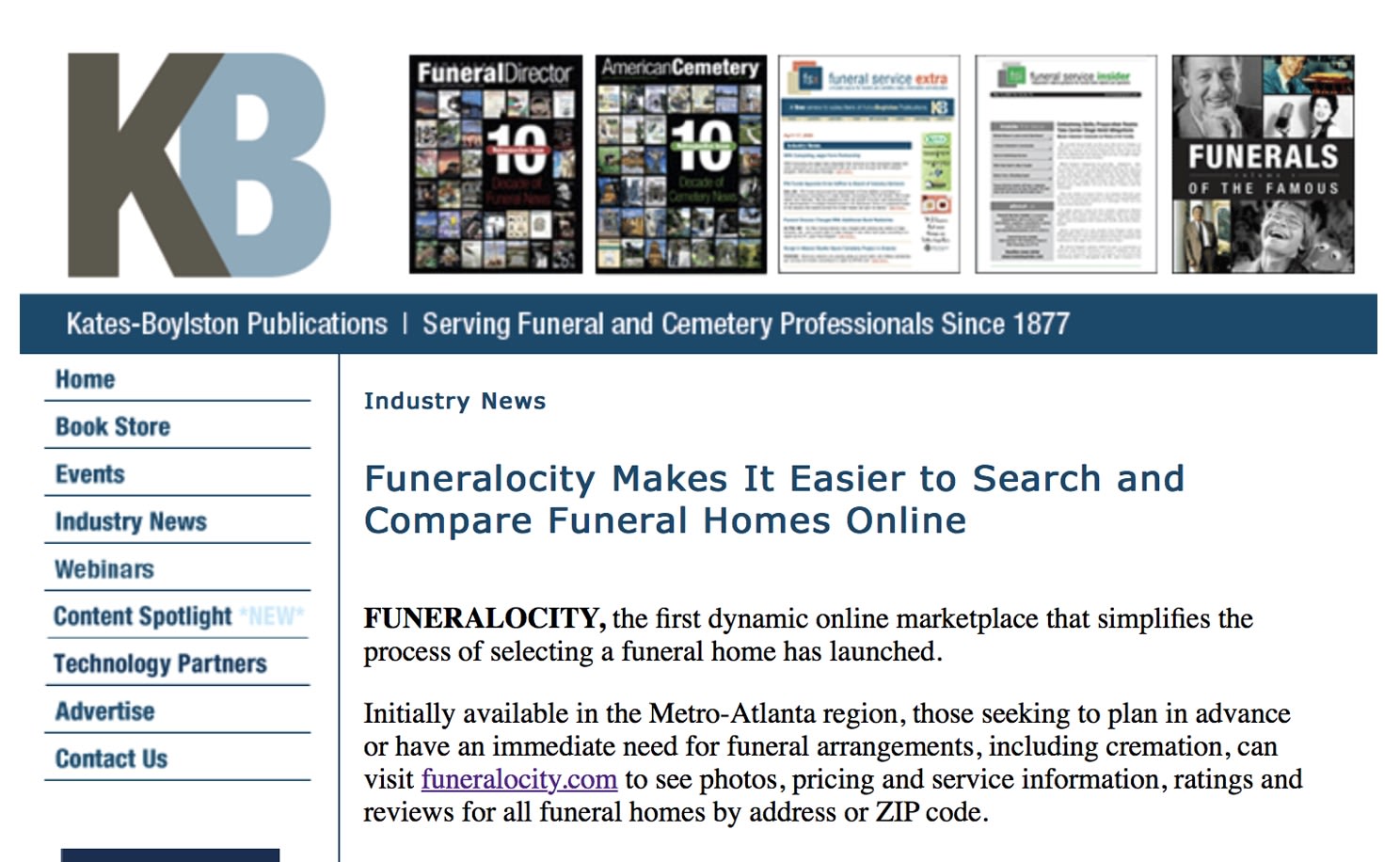 Funeral Service Insider story on the launch of Funeralocity