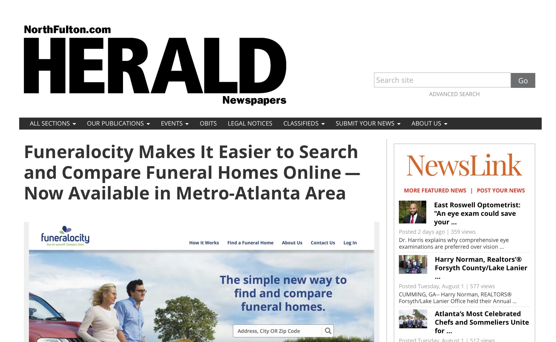 North Fulton Herald article on the launch of Funeralocity in Atlanta