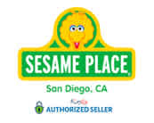 This image displays the logo for Sesame Place located in San Diego, California. The logo is set in a vibrant green and decorated with yellow highlights, resembling a street sign. At the top center, there is a smiling character's face which is characteristic of the children's television show, Sesame Street. Below the character's face, the words "SESAME PLACE" are prominently displayed in bold, yellow font outlined in dark green. Underneath, the location "San Diego, CA" is written in smaller green font. At the bottom of the logo, there's a blue banner with the words "AUTHORIZED SELLER" in white letters. For the best deals and savings, FunEx.com is your go-to source for the lowest prices on tickets to the vibrant world of Sesame Place.