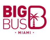 Logo of Big Bus Tours featuring stylized text and a palm icon, with "Miami" below.
