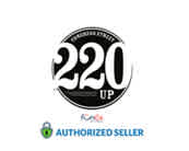 This image features a logo with the numbers 220 prominently displayed in a bold, black font on a white background, followed by the word 'UP' in smaller letters underneath. Above the number, there is a curved banner with the words 'premium quality'. Below the '220 UP', there is a green check mark beside the text 'AUTHORIZED SELLER', indicating a certification or endorsement. The logos of FunEx and 220 UP are displayed to signify a partnership or authorized dealer relationship.