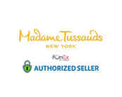 The image features the Madame Tussauds New York logo in stylized font with the tagline below it, accompanied on the lower right by the FunEx logo that includes an icon representing a ticket with a check mark, and the words 'AUTHORIZED SELLER' below the icon. The background is white.