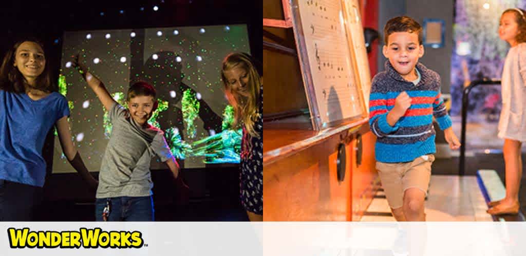 Children playing in interactive exhibits at WonderWorks.