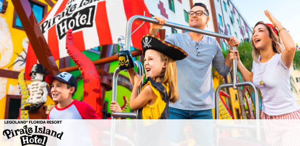 Family enjoying a ride at LEGOLAND Florida's Pirate Island Hotel.