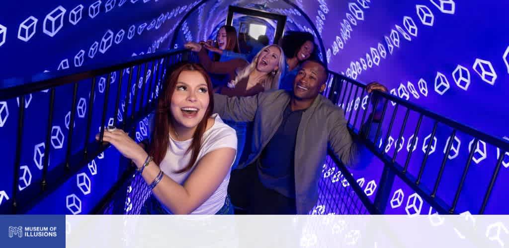Guests inside the Vortex Tunnel at Museum of Illusions Philadelphia