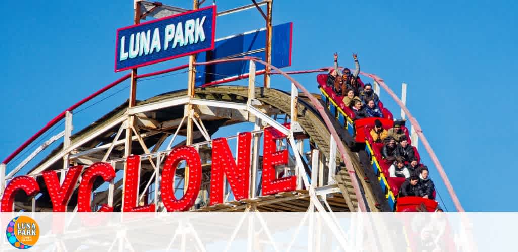 A roller coaster at Luna Park with a 