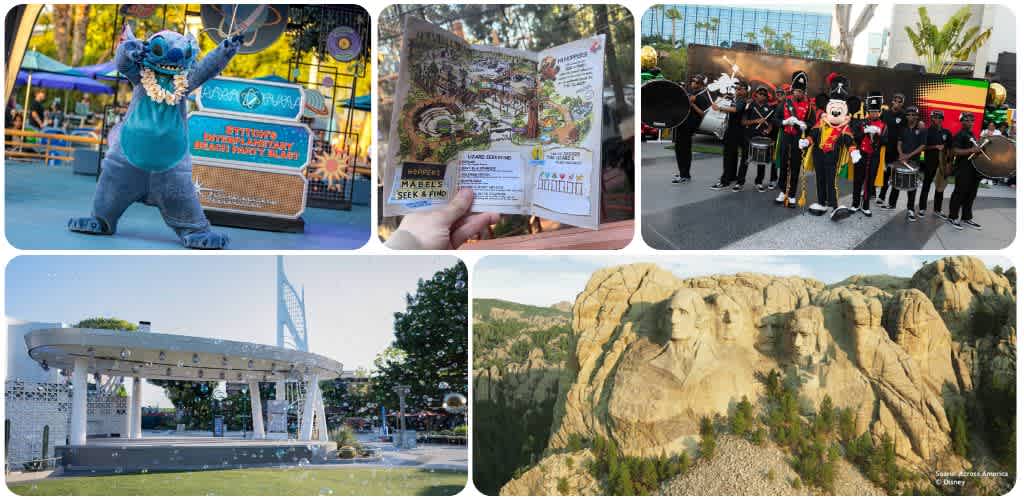 Collage of summer activities and experiences at Disneyland Resort, including parties, parades, and shows.