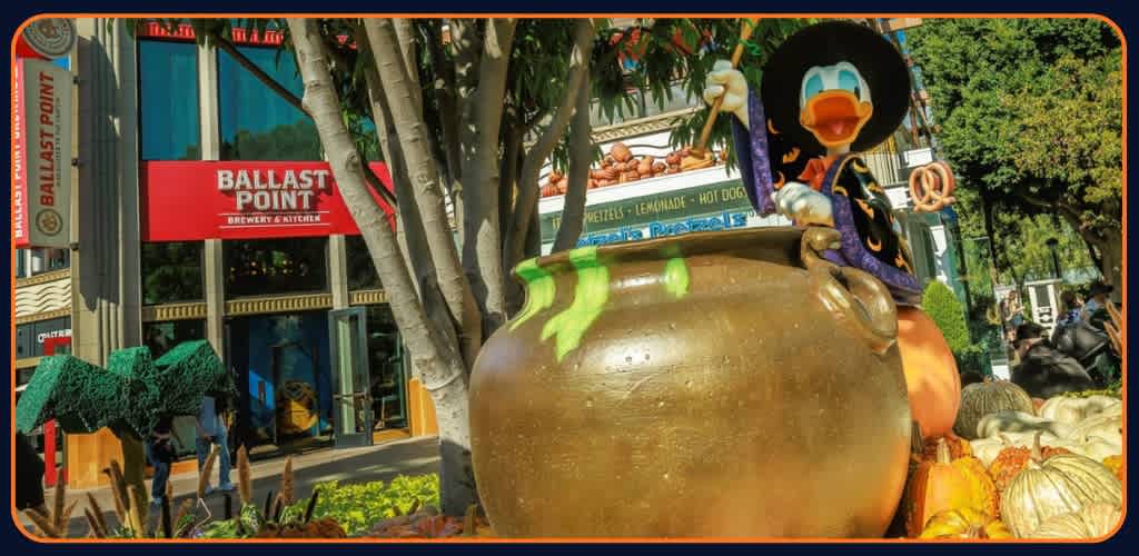 Autumn decor and seasonal entertainment at the Downtown Disney District.