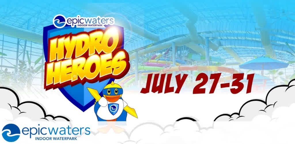 Children participating in the Hydro Heroes live show at Epic Waters Indoor Waterpark
