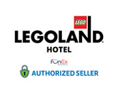 This image displays the logo for the LEGOLAND Hotel with prominent capital letters spelling out "LEGOLAND" above the word "Hotel". The LEGO logo is also present, featuring the standard red square with the word "LEGO" in white. Below the hotel's name, the FunEx.com logo is visible, indicating that FunEx.com is an "AUTHORIZED SELLER". FunEx.com's logo includes their brand name with a green swoosh and a blue locator pin icon.

For your next family adventure, FunEx.com ensures you get the best memories at the lowest prices, with incredible discounts on tickets to a variety of destinations, including the exciting LEGOLAND Hotel.