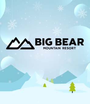 Logo of Big Bear Mountain Resort with snowy landscape and mountains.