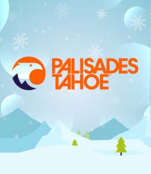 Logo of Palisades Tahoe with stylized mountains and snow on a blue background.