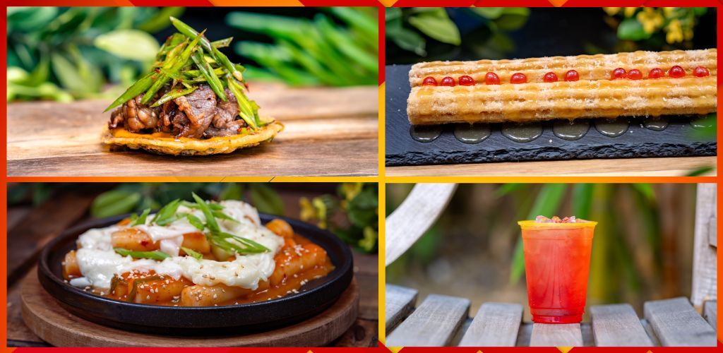 Different gourmet Mexican dishes and a drink displayed on a website for Funex.com