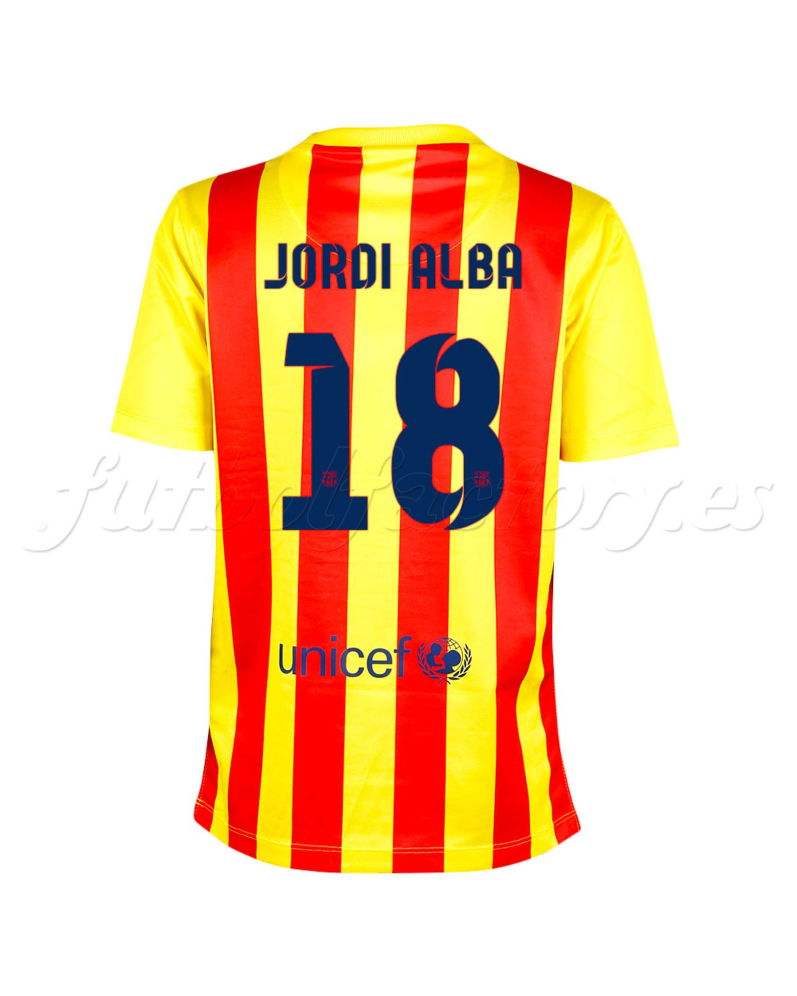 Camiseta FC Barcelona 2ª Senyera Stadium Jordi Alba Junior 2013/2014 - Fútbol Factory