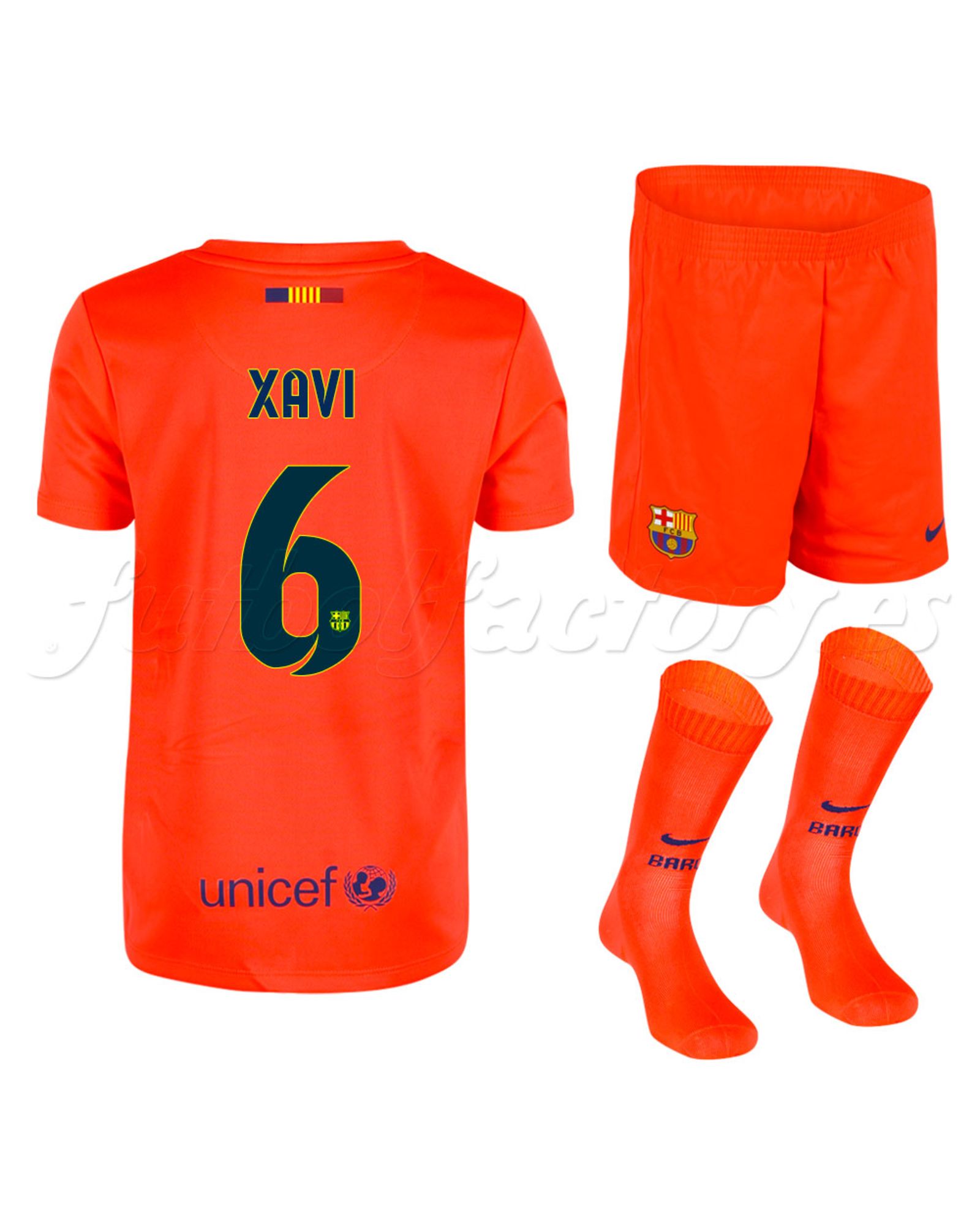 Equipación FC Barcelona 2ª Junior 2014/2015 Xavi Naranja - Fútbol Factory