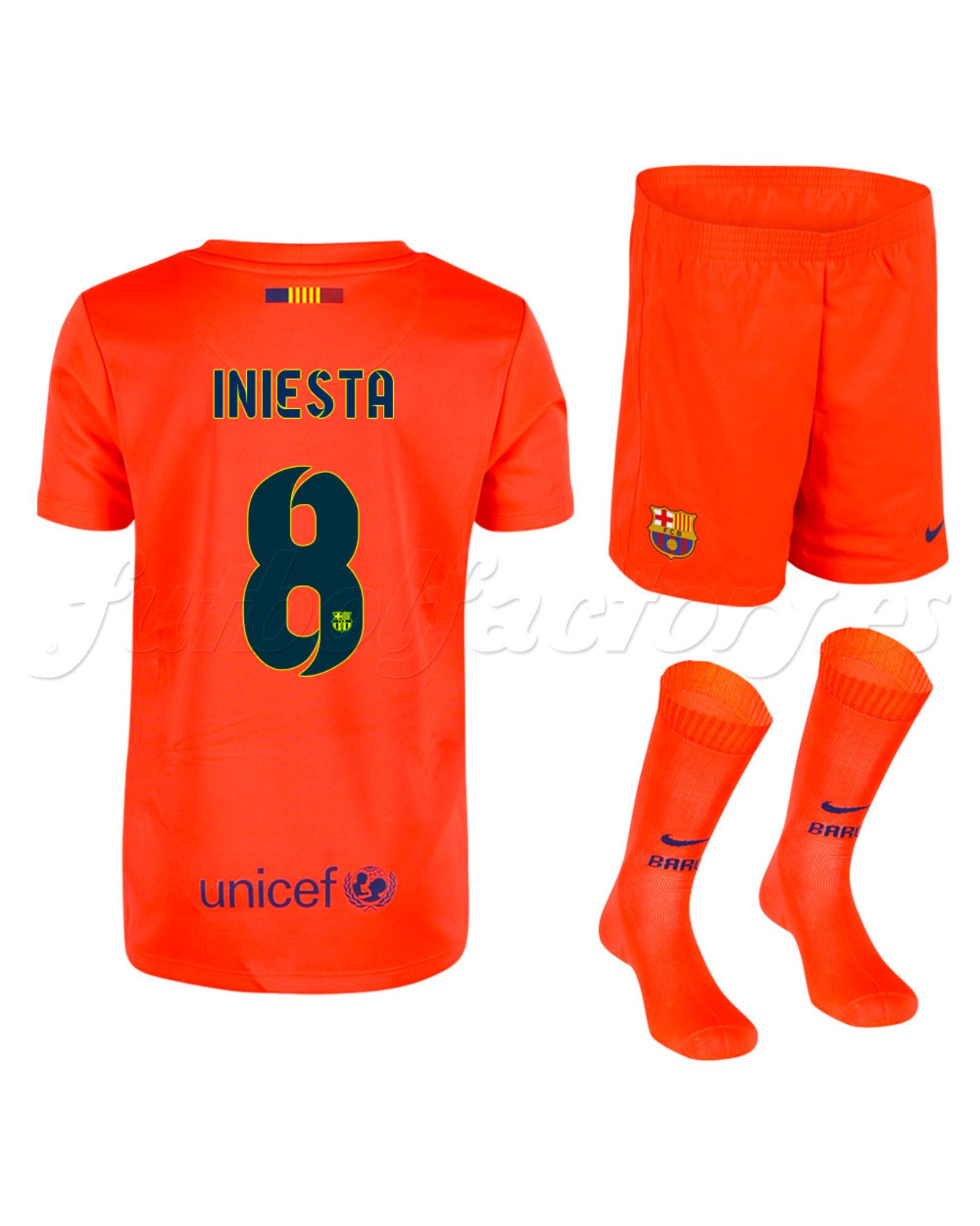 Equipación FC Barcelona 2ª Junior 2014/2015 Iniesta Naranja - Fútbol Factory