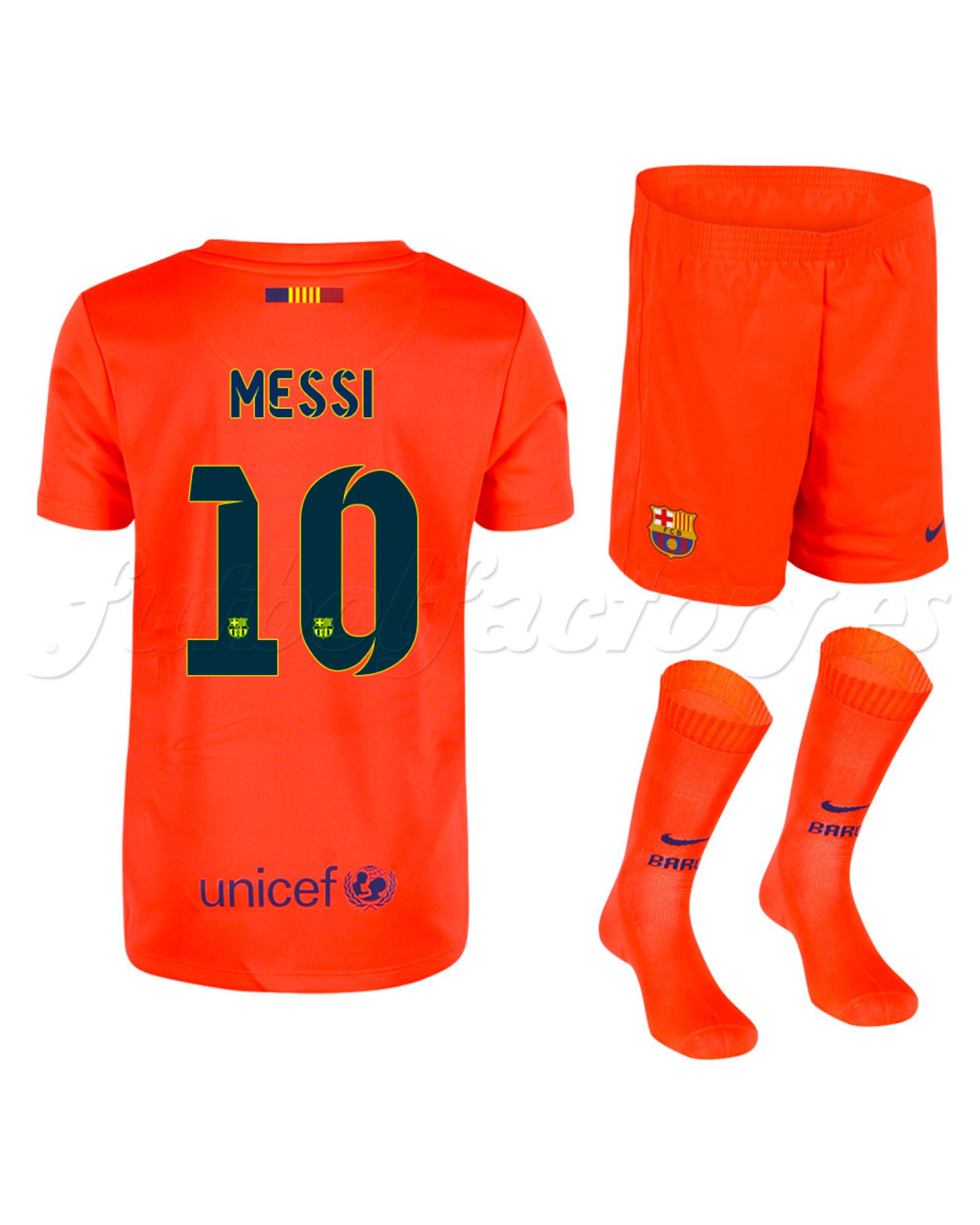 Equipación FC Barcelona 2ª Junior 2014/2015 Messi Naranja - Fútbol Factory